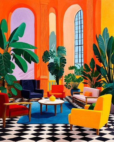Tropical Salon Interior Illustration Poster. poster print