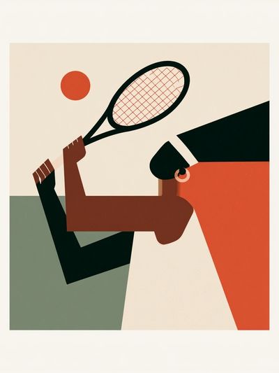 Tennis Match Mid-Century Modern Poster.