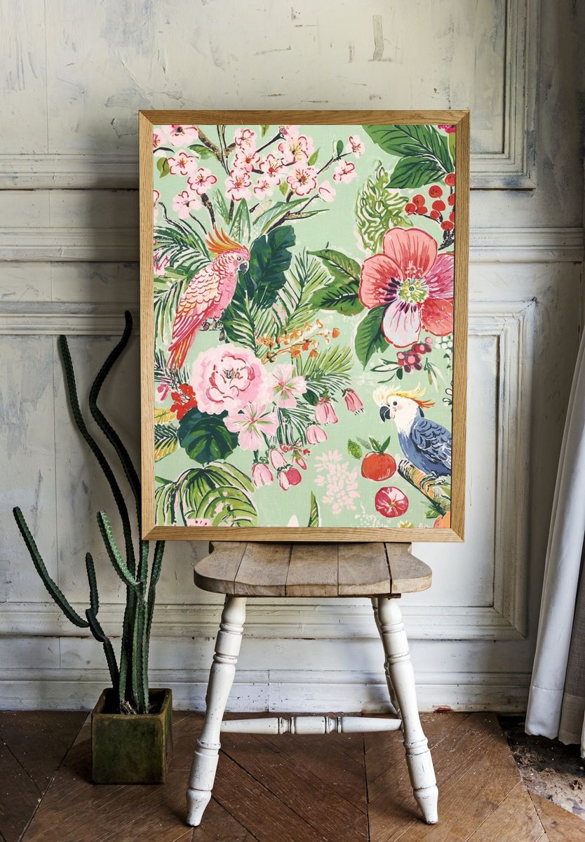Tropical Floral and Bird Print Poster. — room view 1