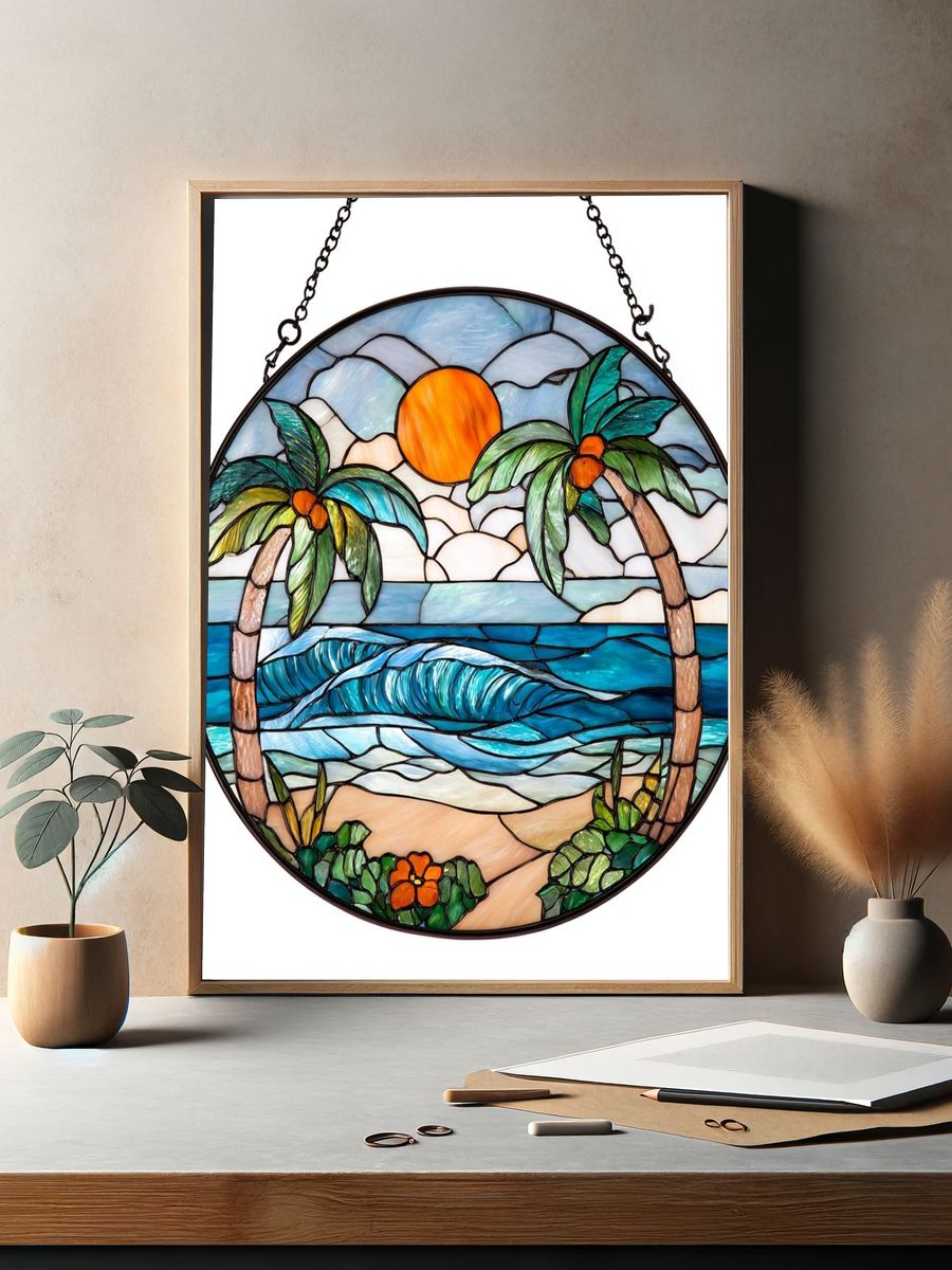 Tropical Sunset Stained Glass Poster. — room view 2