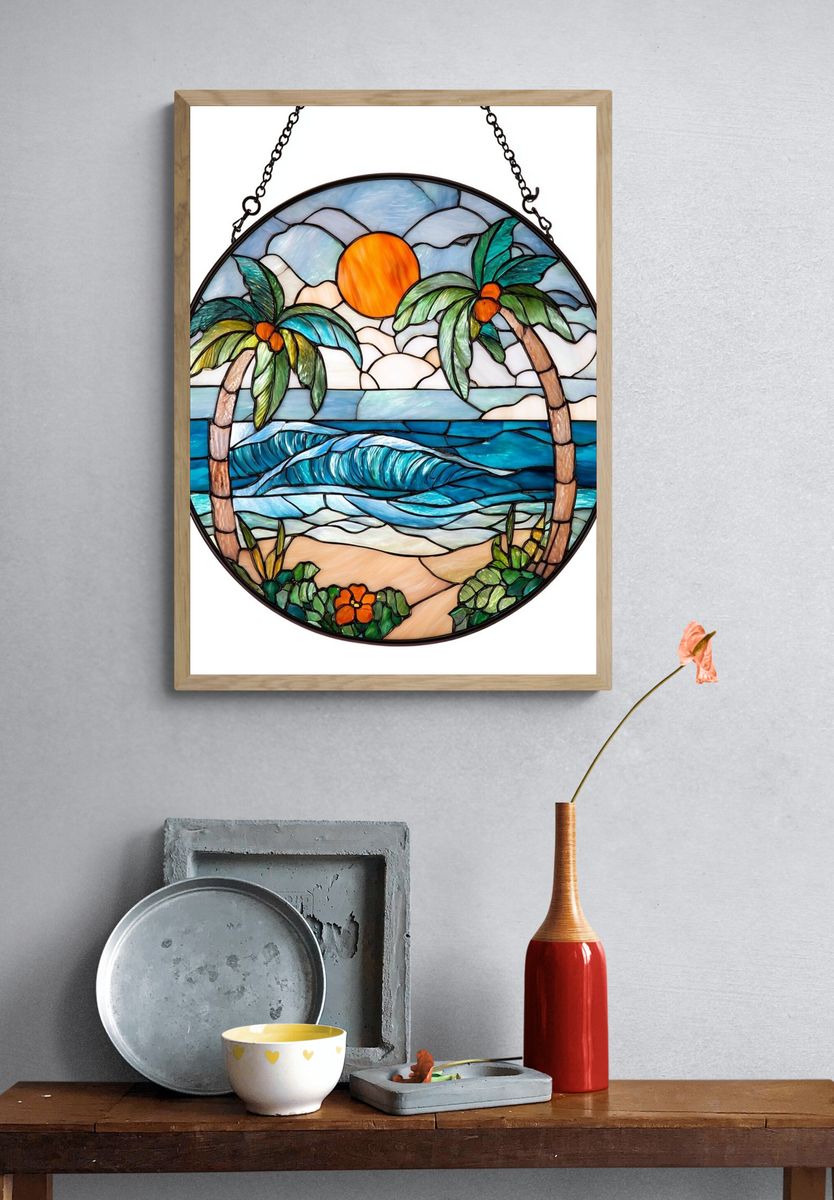 Tropical Sunset Stained Glass Poster. — room view 3