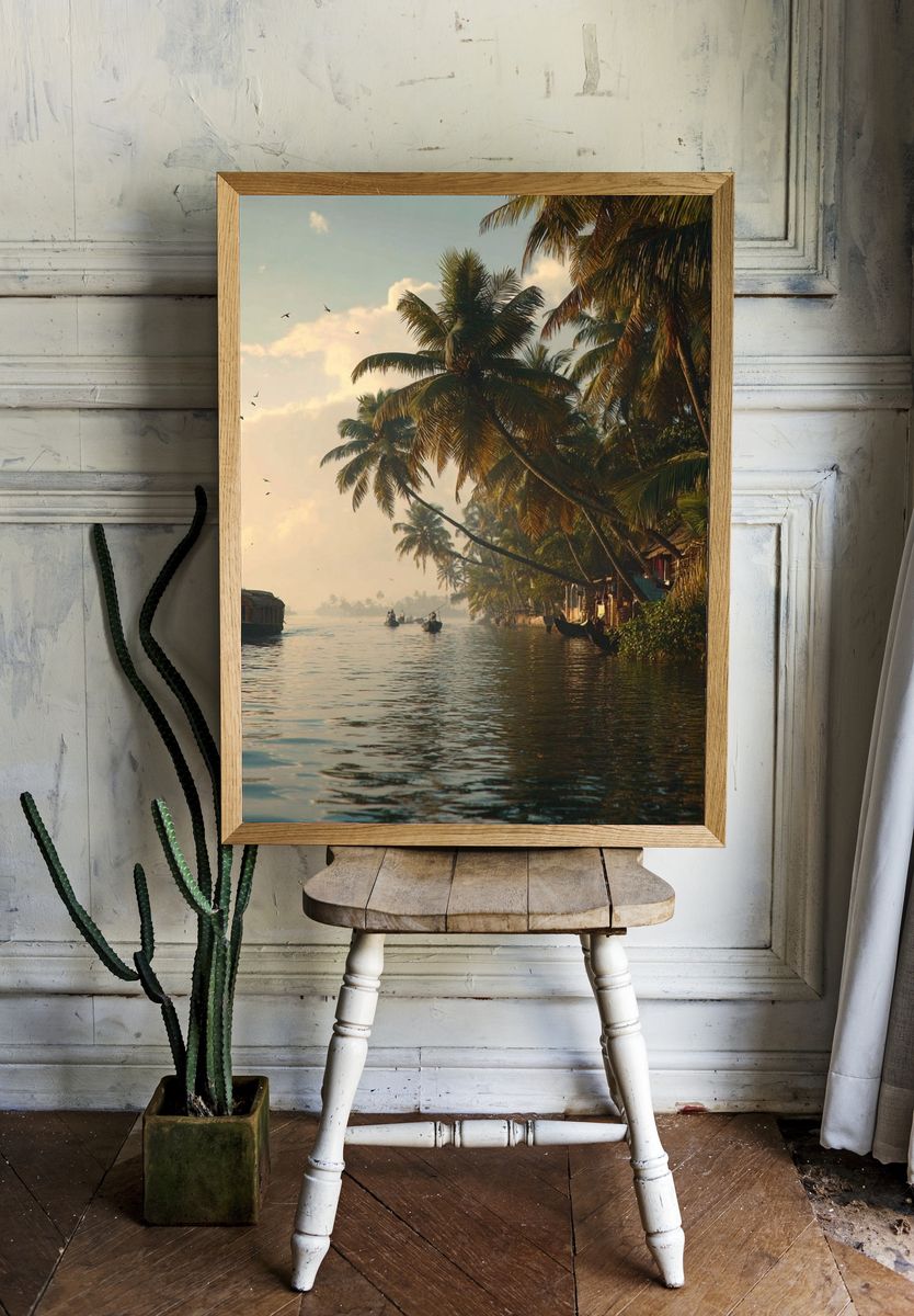 Tropical River Sunset Photography Poster. — room view 1
