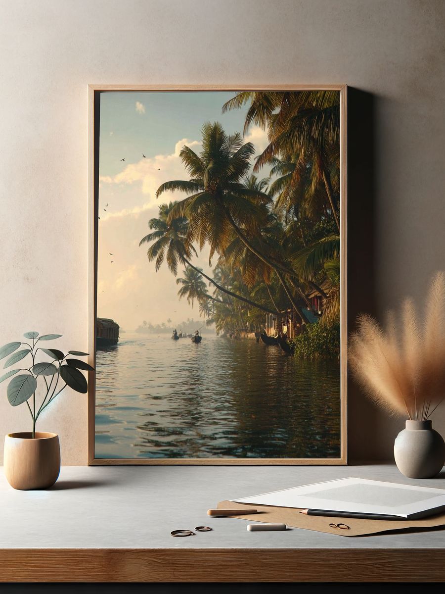 Tropical River Sunset Photography Poster. — room view 2
