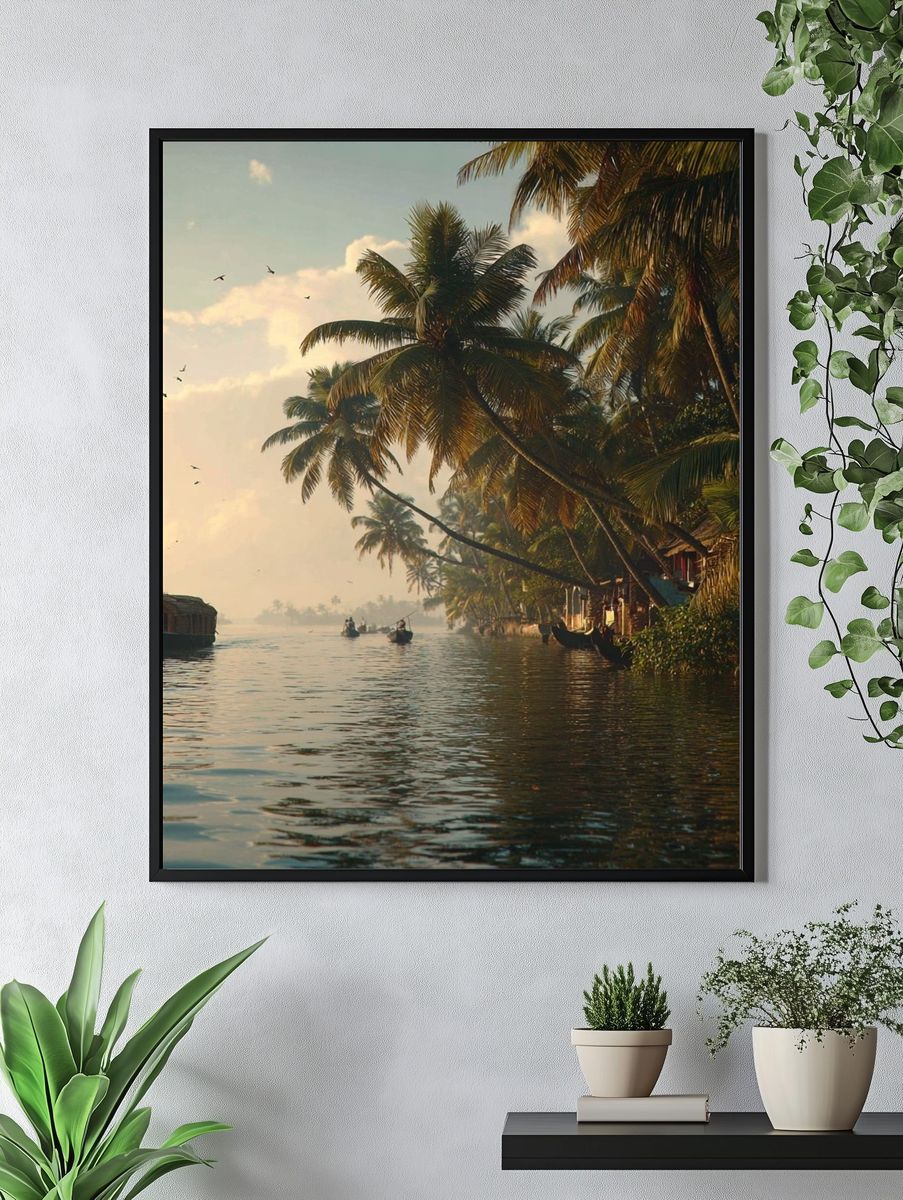Tropical River Sunset Photography Poster. — room view 4