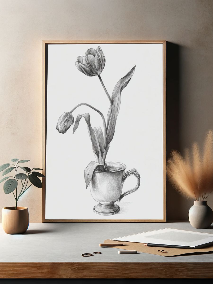 Tulip in Silver Cup — Illustration Print. — room view 2