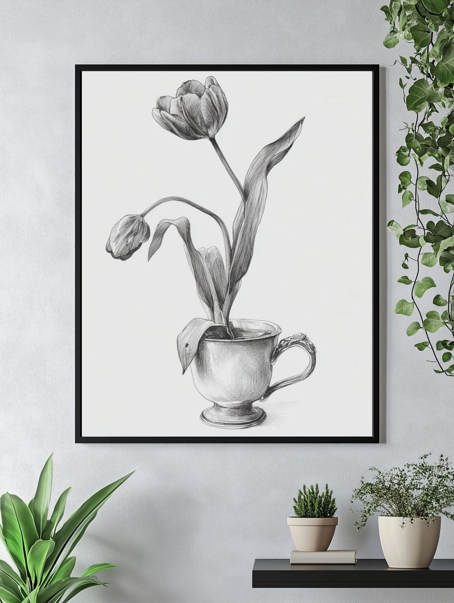 Tulip in Silver Cup — Illustration Print. — room view 4