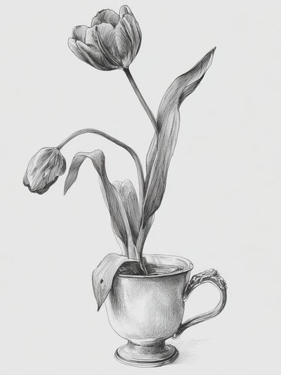 Tulip in Silver Cup — Illustration Print. poster print