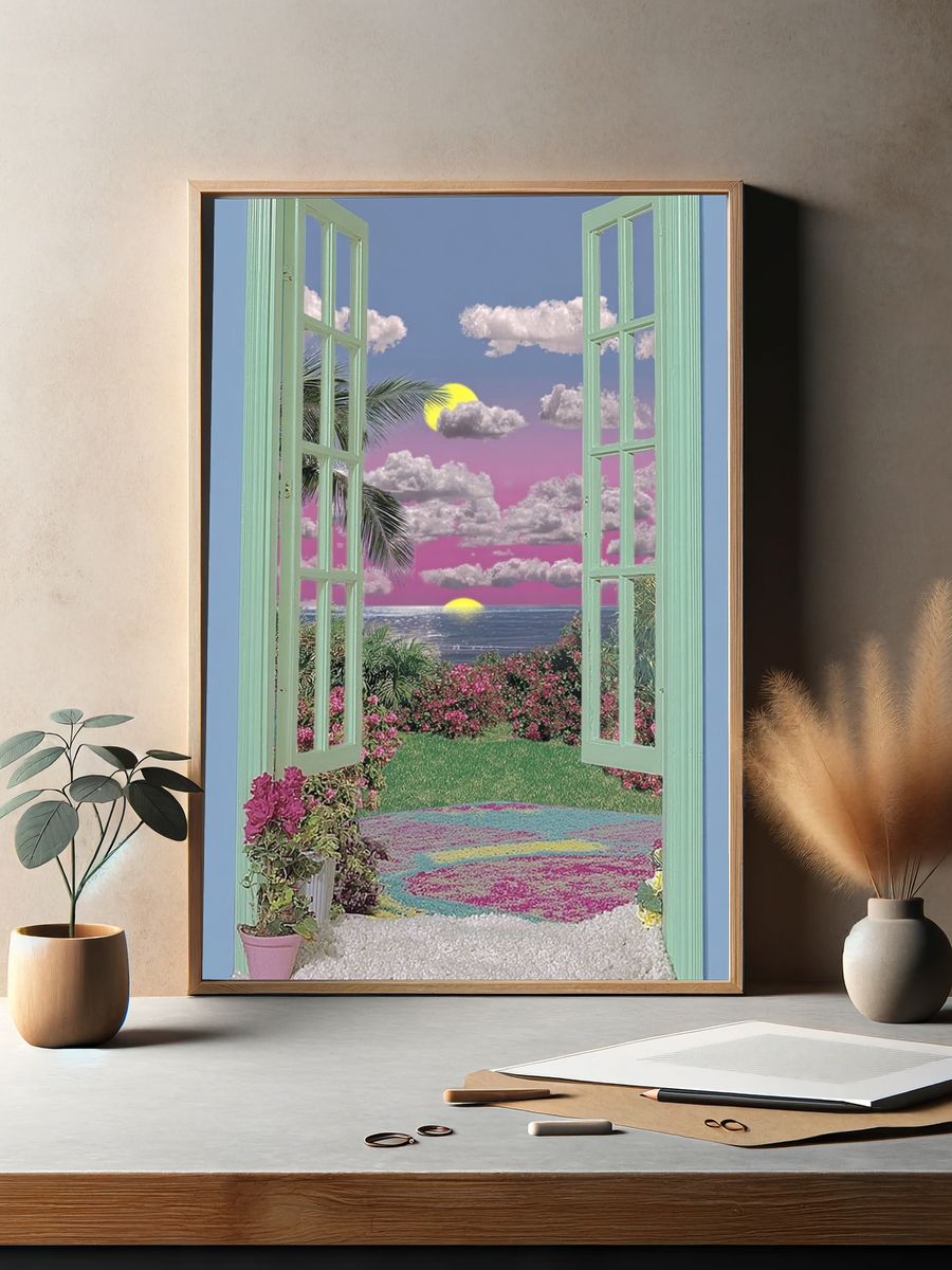 Tropical Sunset View — Illustration Print. — room view 2