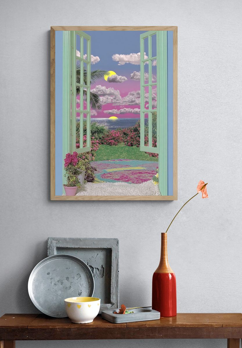 Tropical Sunset View — Illustration Print. — room view 3
