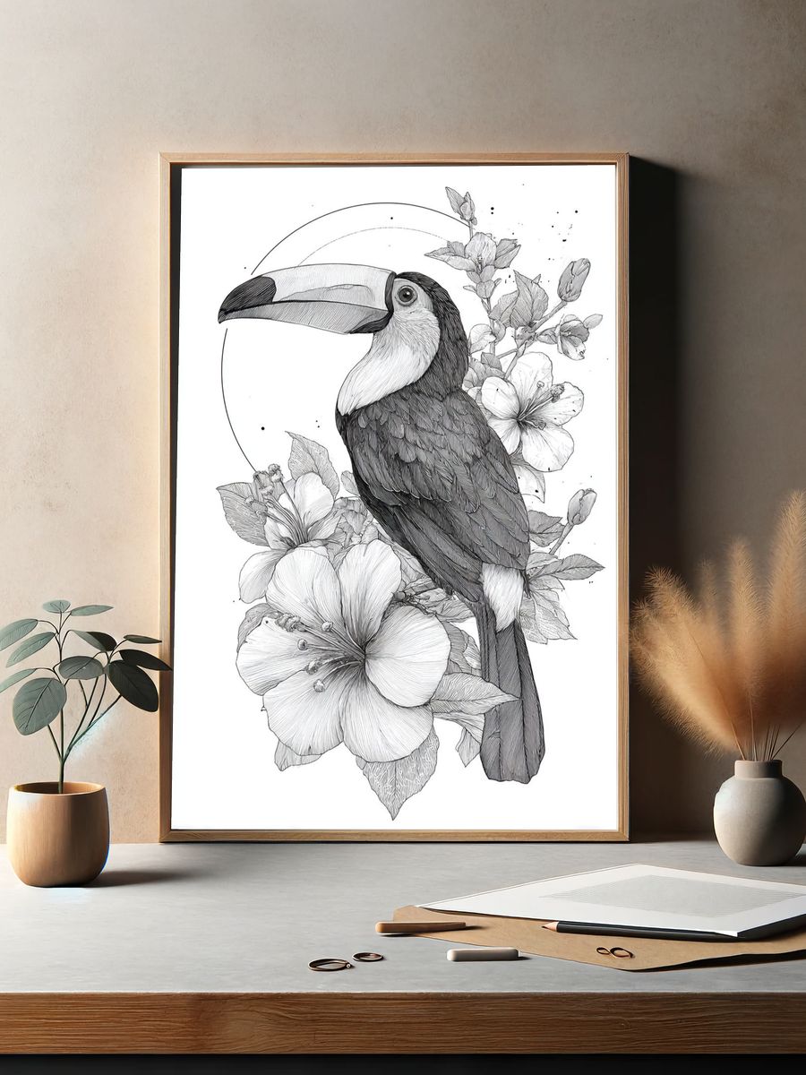 Toucan and Hibiscus — Illustration Print. — room view 2