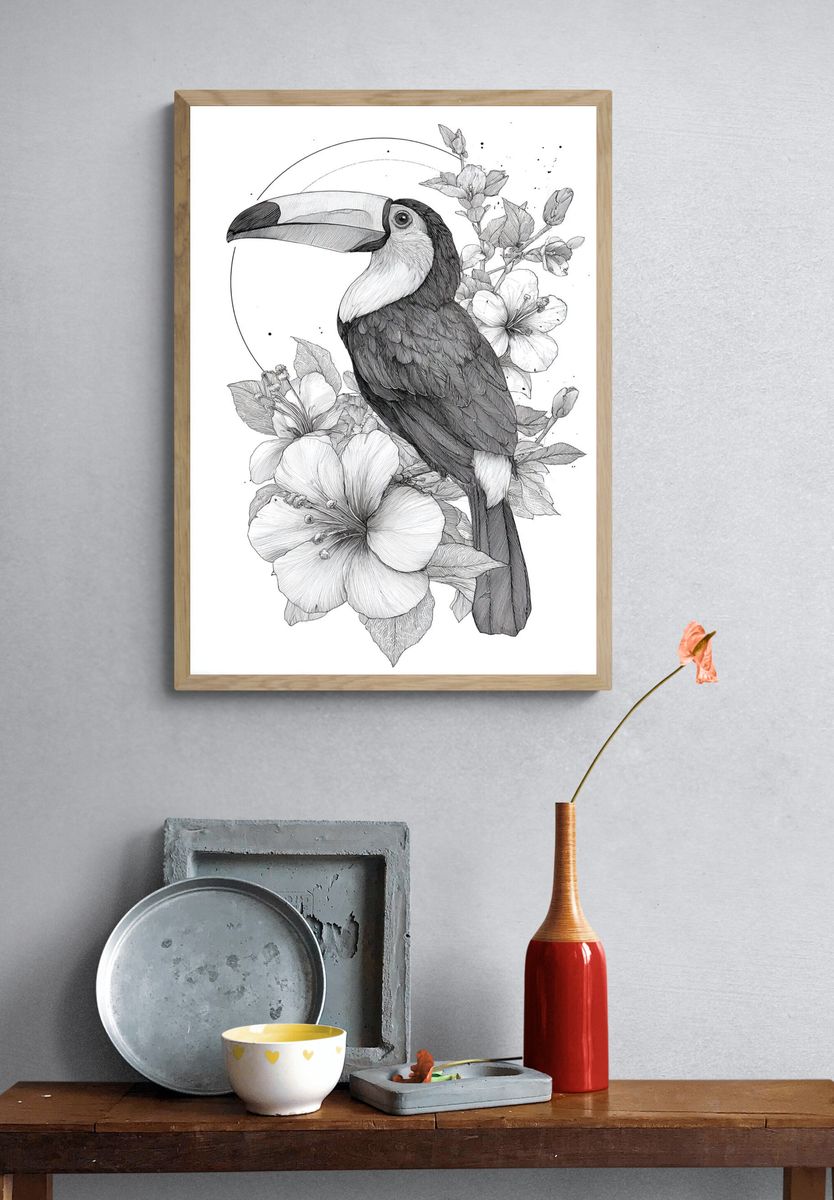 Toucan and Hibiscus — Illustration Print. — room view 3