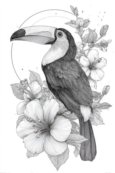 Toucan and Hibiscus — Illustration Print. poster print