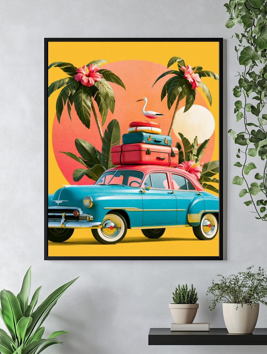 Tropical Vintage Car Poster. — room view 4