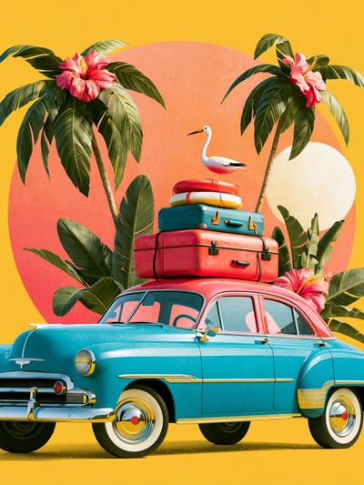 Tropical Vintage Car Poster. poster print