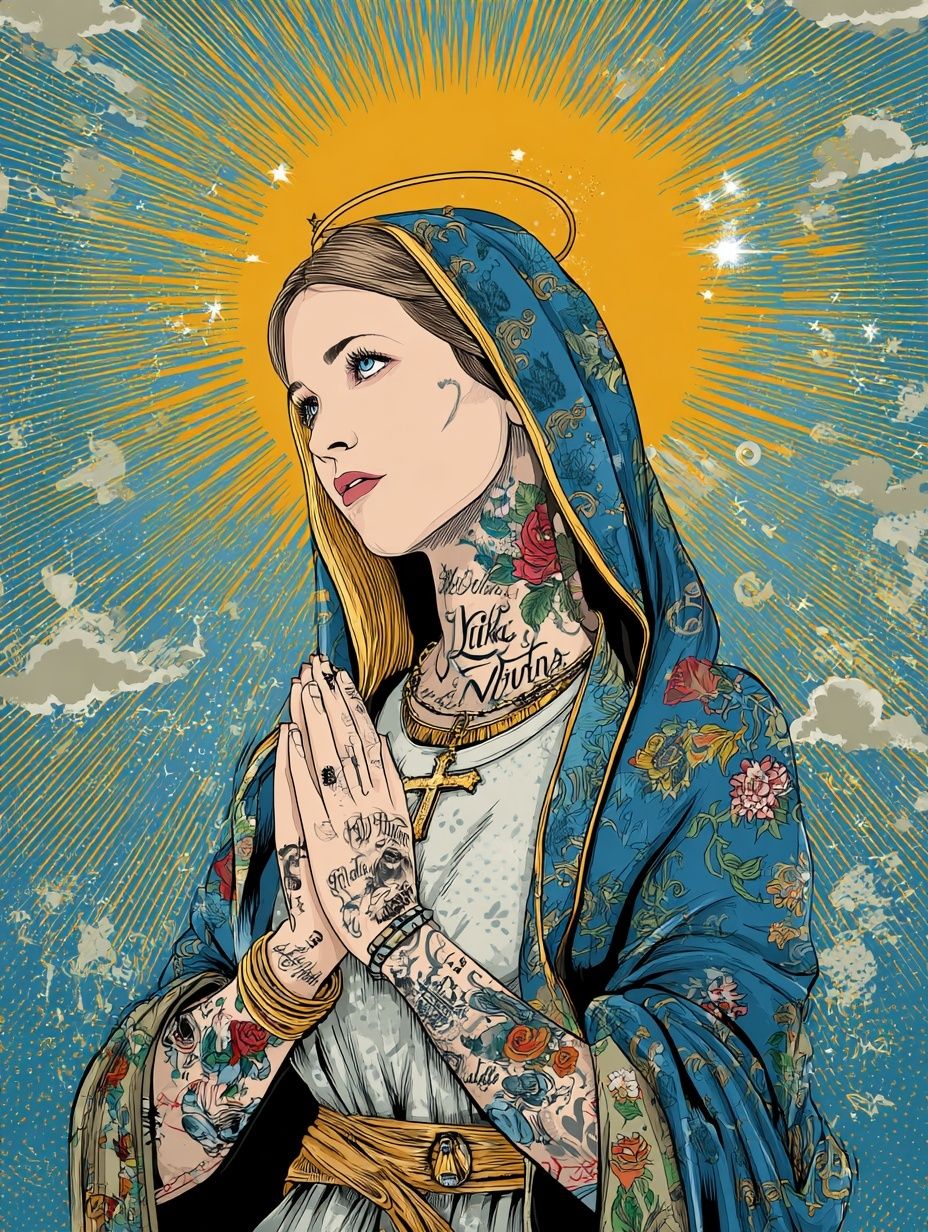 Tattooed Virgin Mary — Illustration Print. poster — illustration art