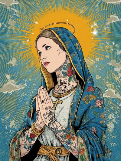 Tattooed Virgin Mary — Illustration Print. poster