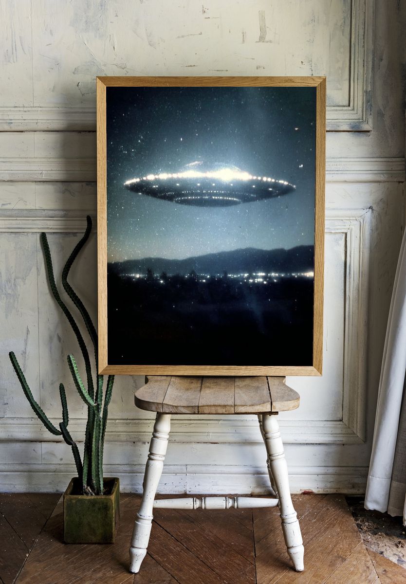 UFO in the Night Sky — Space Print room preview