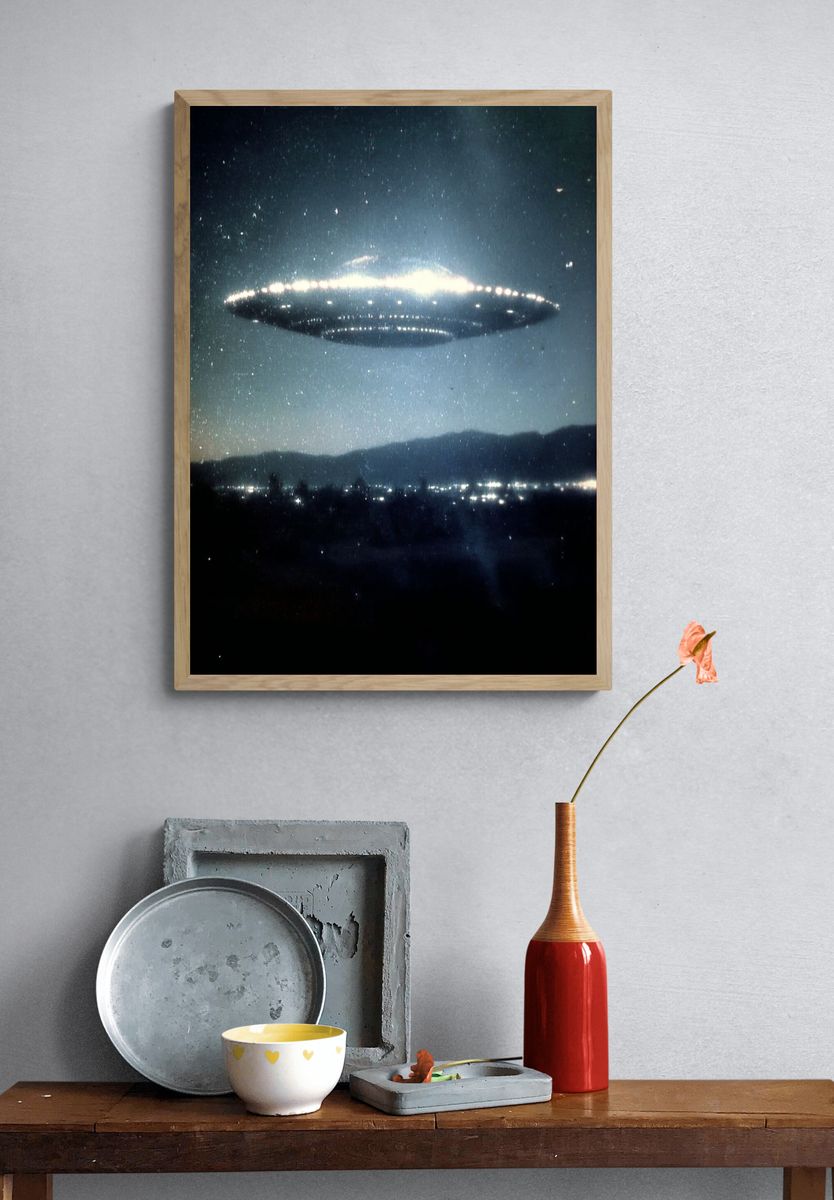 UFO in the Night Sky — Space Print. — room view 3