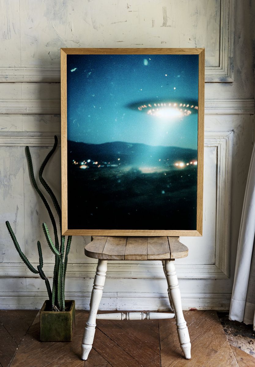 UFO in Night Sky — Space Print. — room view 1