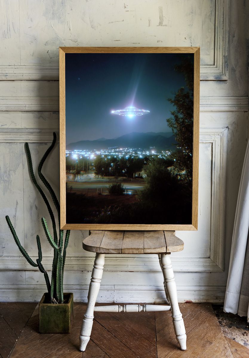 UFO Over City — Space Print. — room view 1