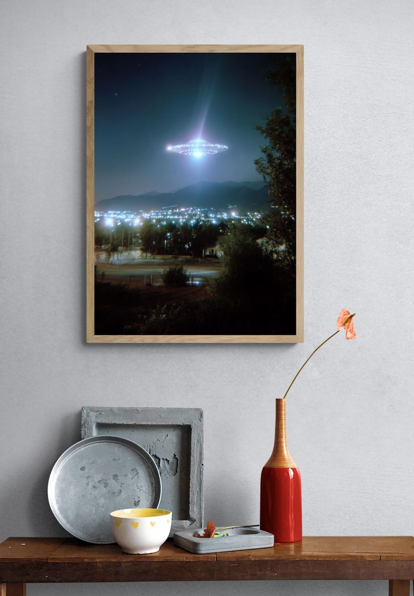 UFO Over City — Space Print. — room view 3