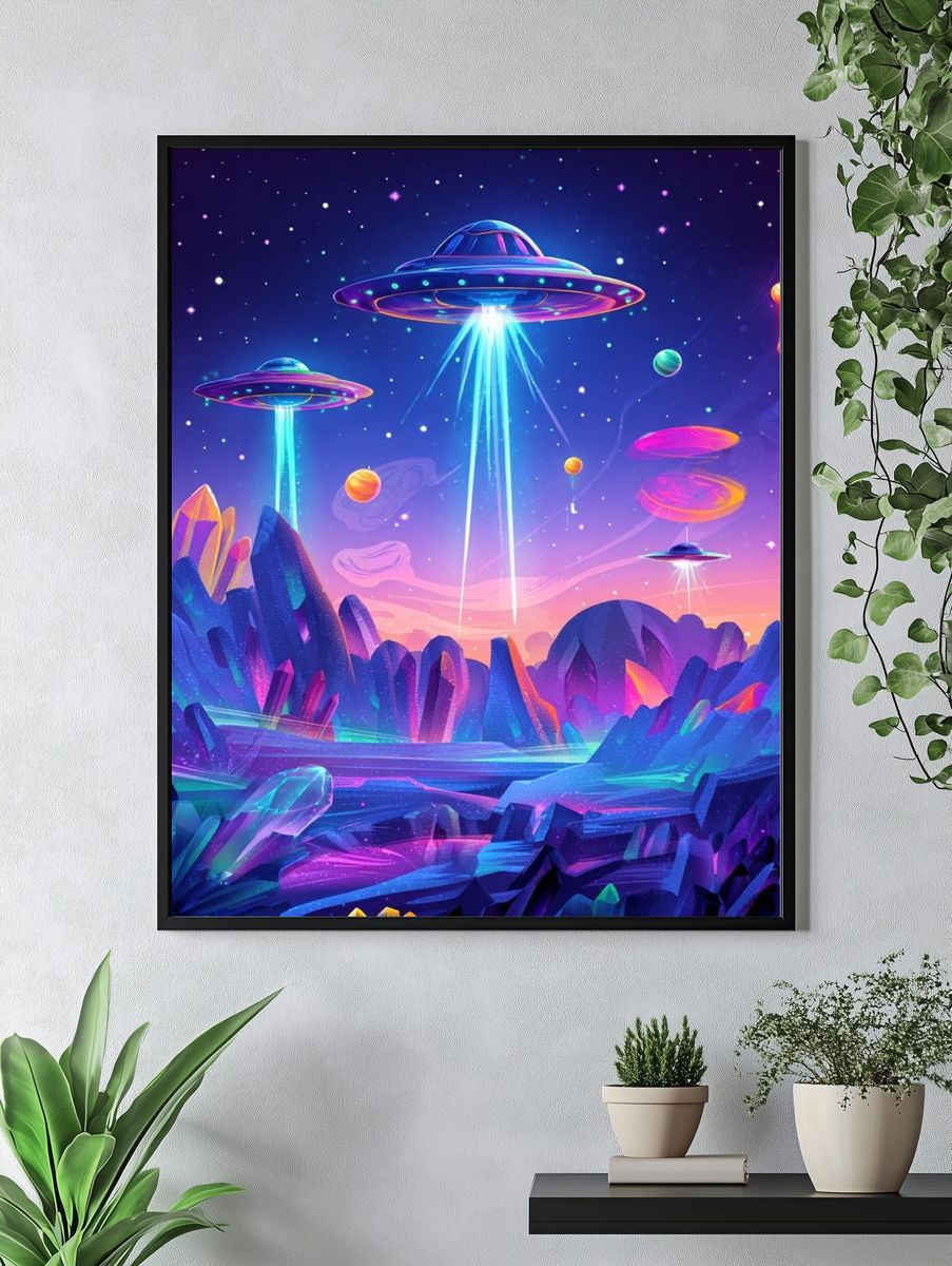 Cosmic UFO Adventure — Digital Art Print. — room view 4