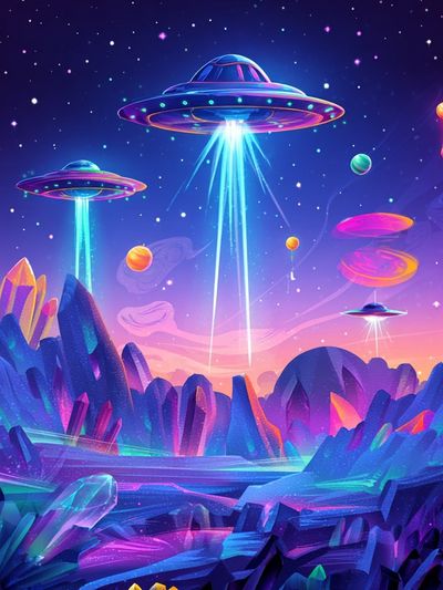 Cosmic UFO Adventure — Digital Art Print. poster