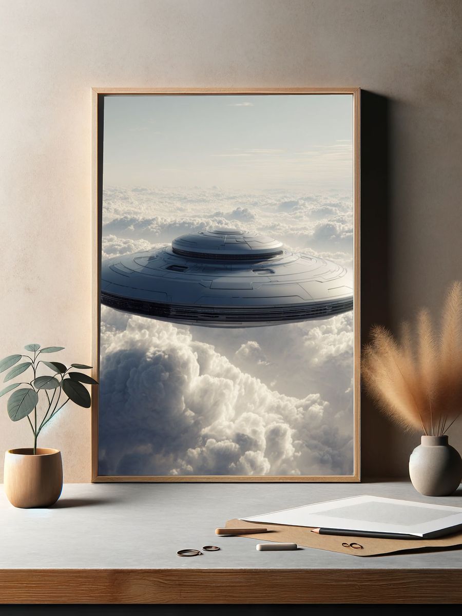 UFO in the Clouds — Sci-Fi Print. — room view 2