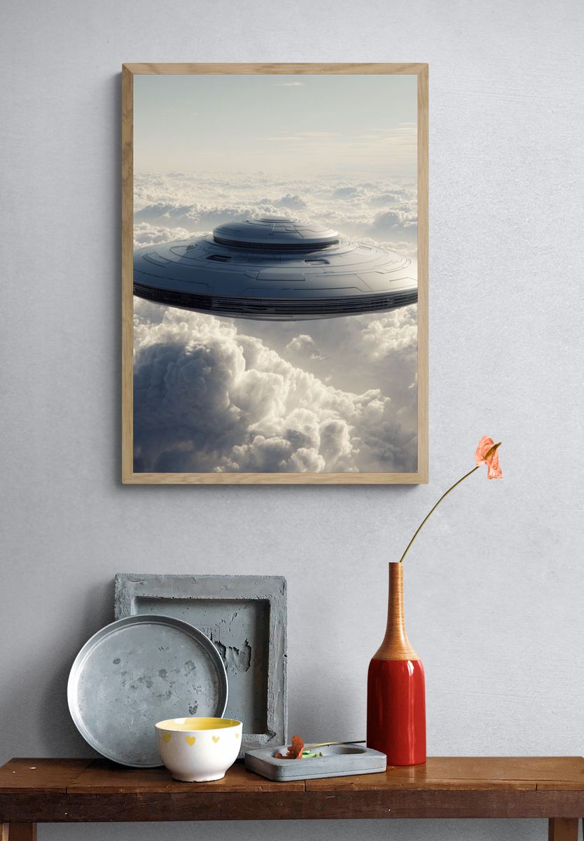 UFO in the Clouds — Sci-Fi Print. — room view 3