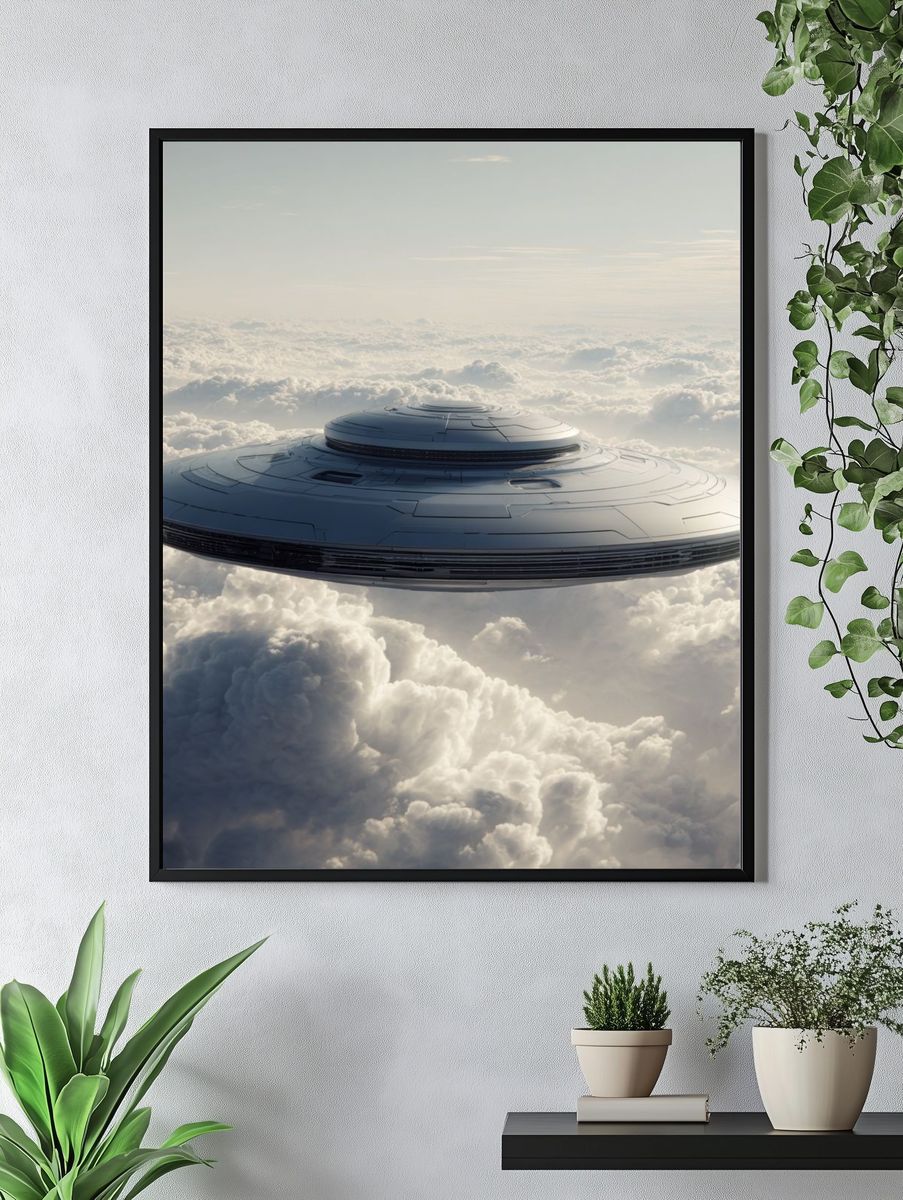 UFO in the Clouds — Sci-Fi Print. — room view 4