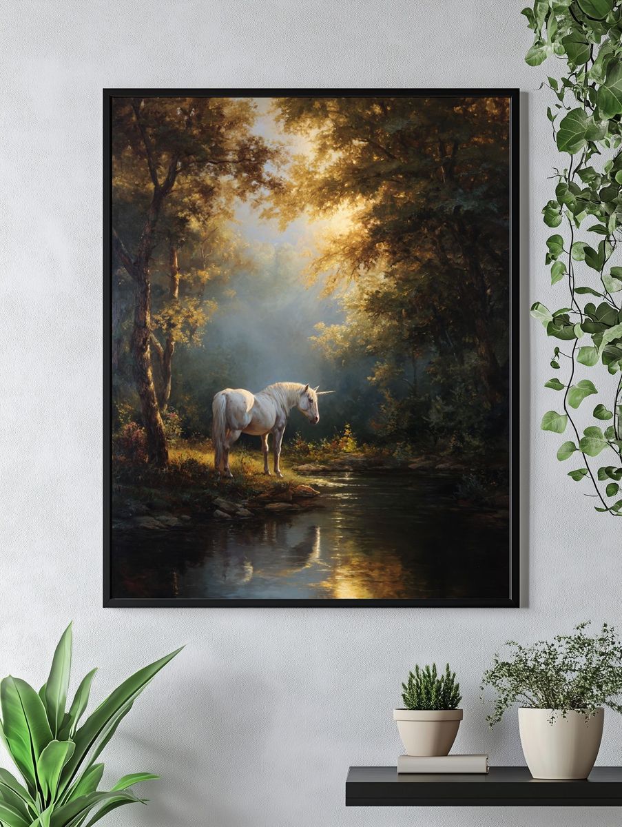 Unicorn in Enchanted Forest Poster. — room view 4