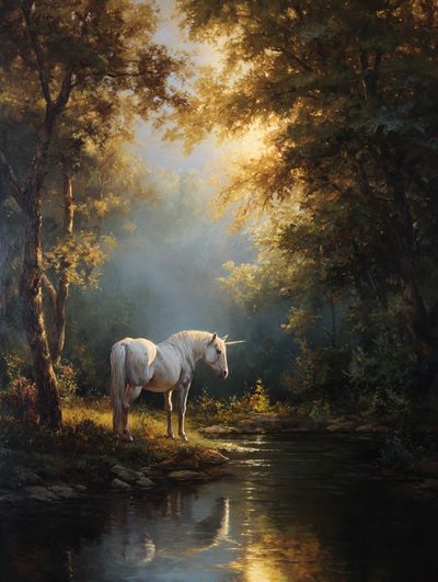 Unicorn in Enchanted Forest Poster. poster print
