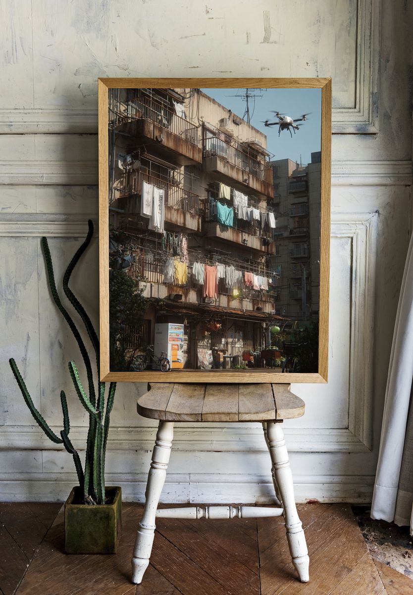 Urban Apartment Block Photography Poster. — room view 1