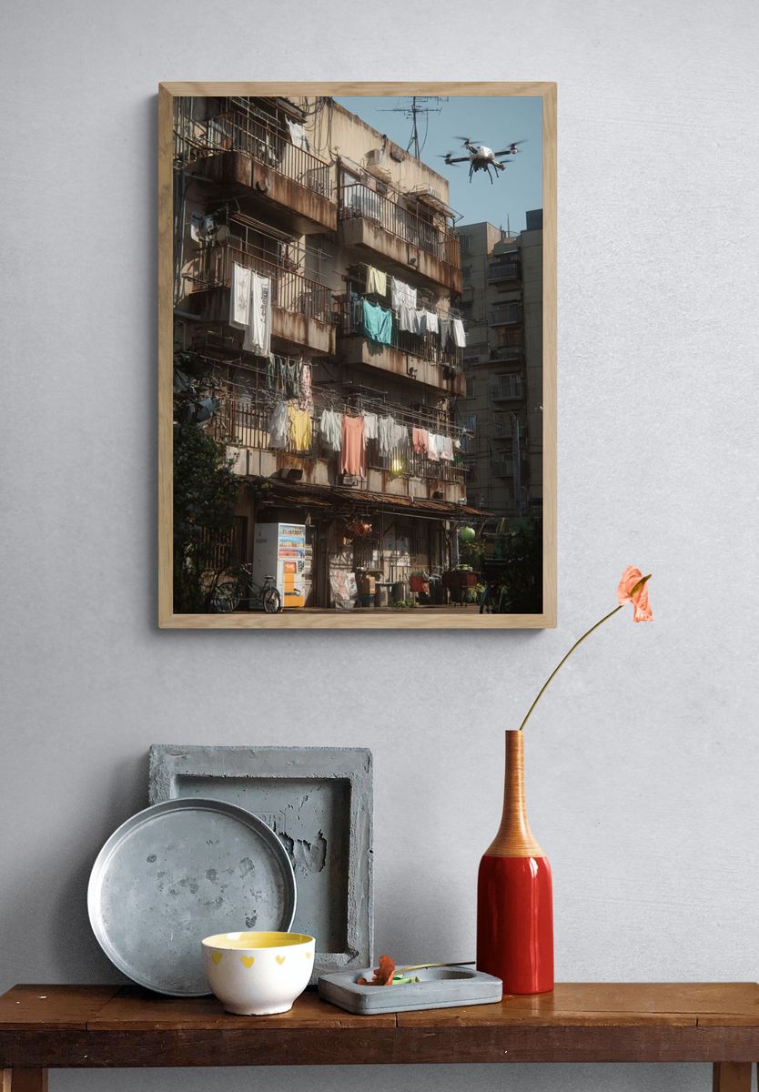 Urban Apartment Block Photography Poster. — room view 3