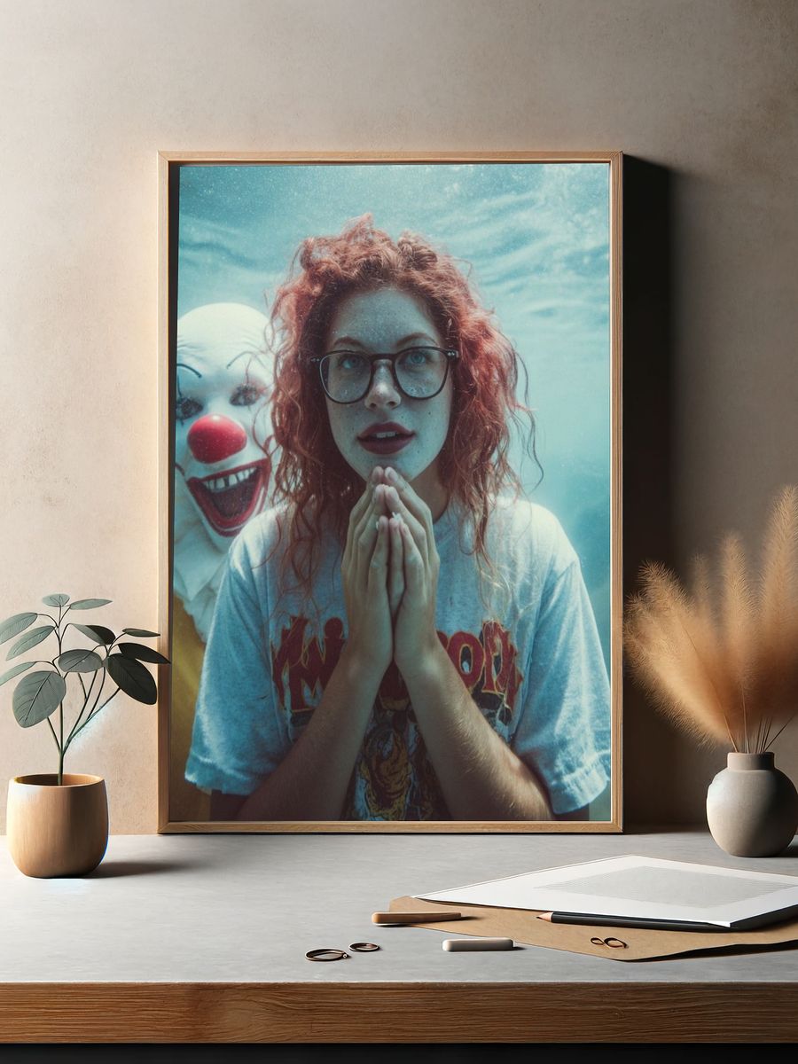 Underwater Clown Encounter — Photography Print. — room view 2