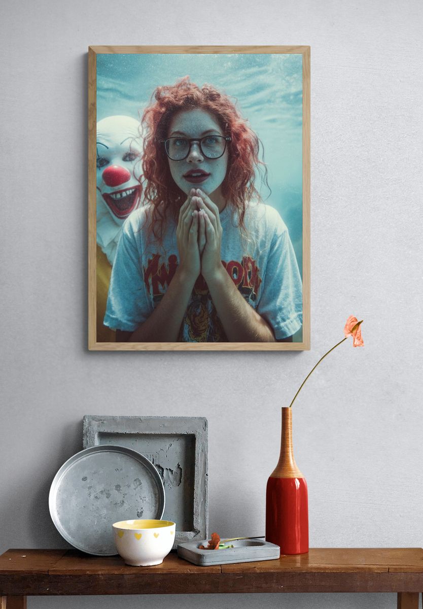 Underwater Clown Encounter — Photography Print. — room view 3