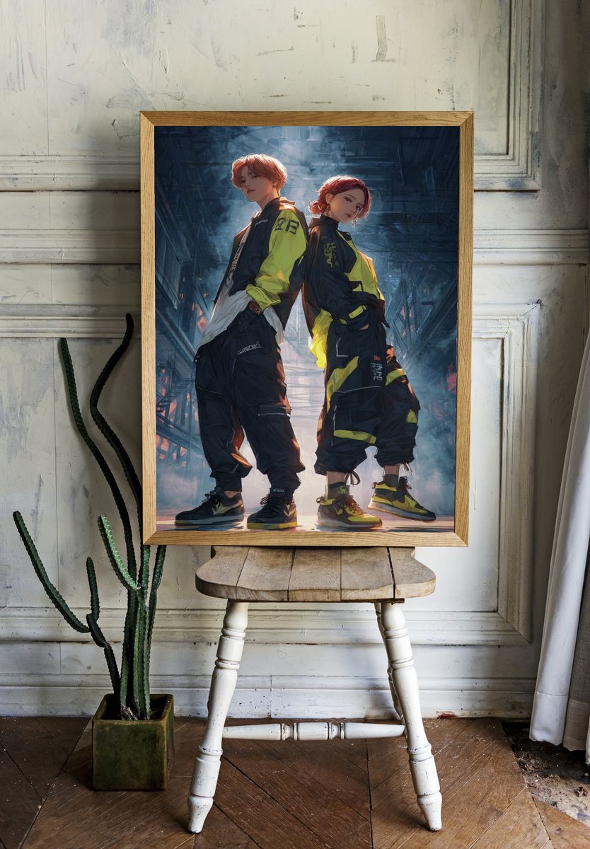Urban Streetwear Duo — Digital Art Print. — room view 1
