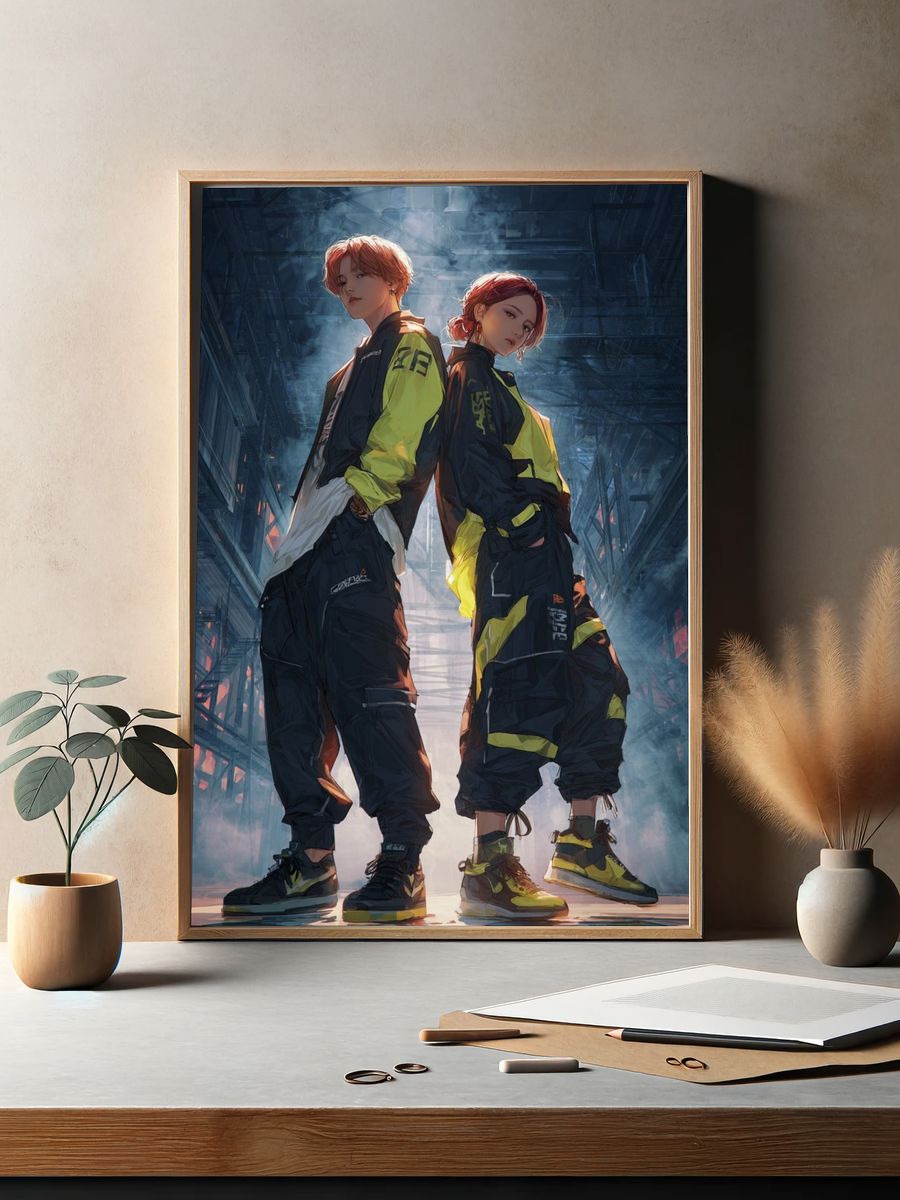 Urban Streetwear Duo — Digital Art Print. — room view 2