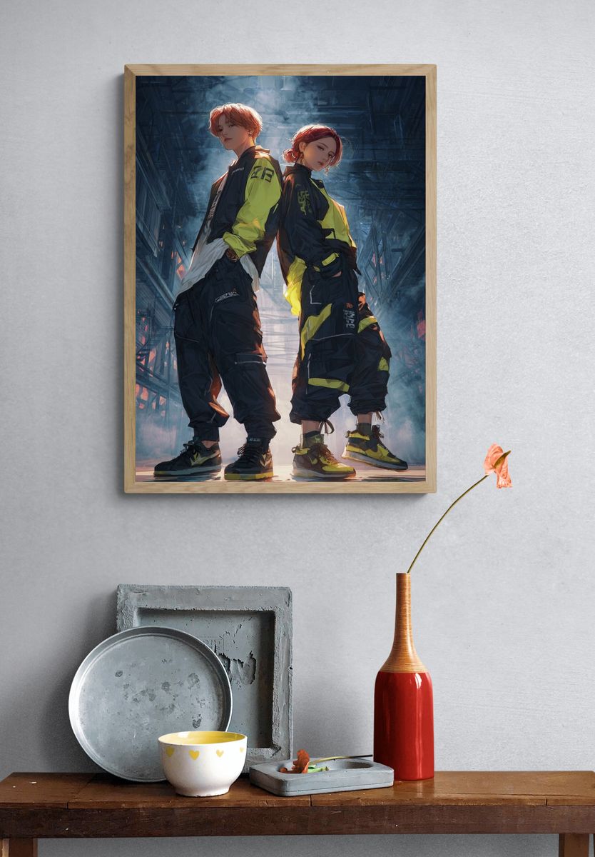 Urban Streetwear Duo — Digital Art Print. — room view 3