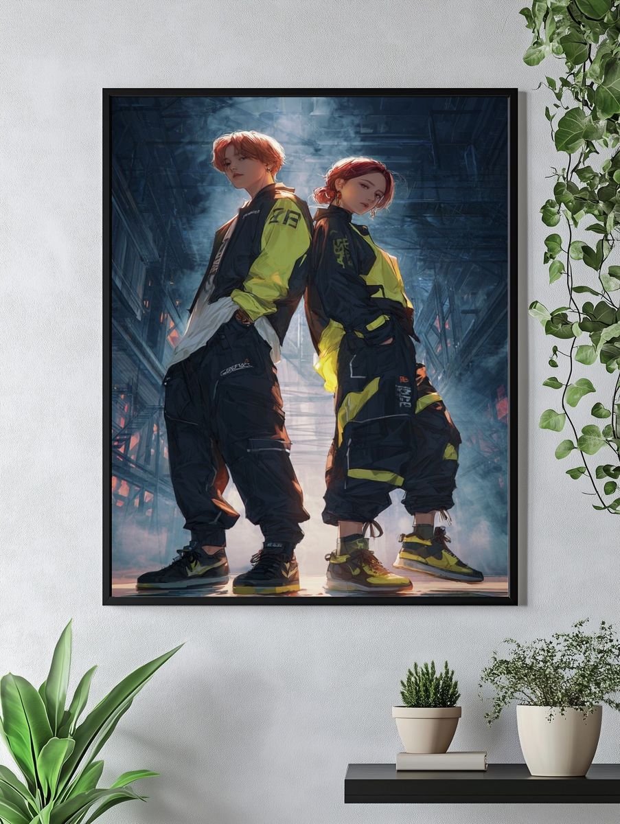 Urban Streetwear Duo — Digital Art Print. — room view 4