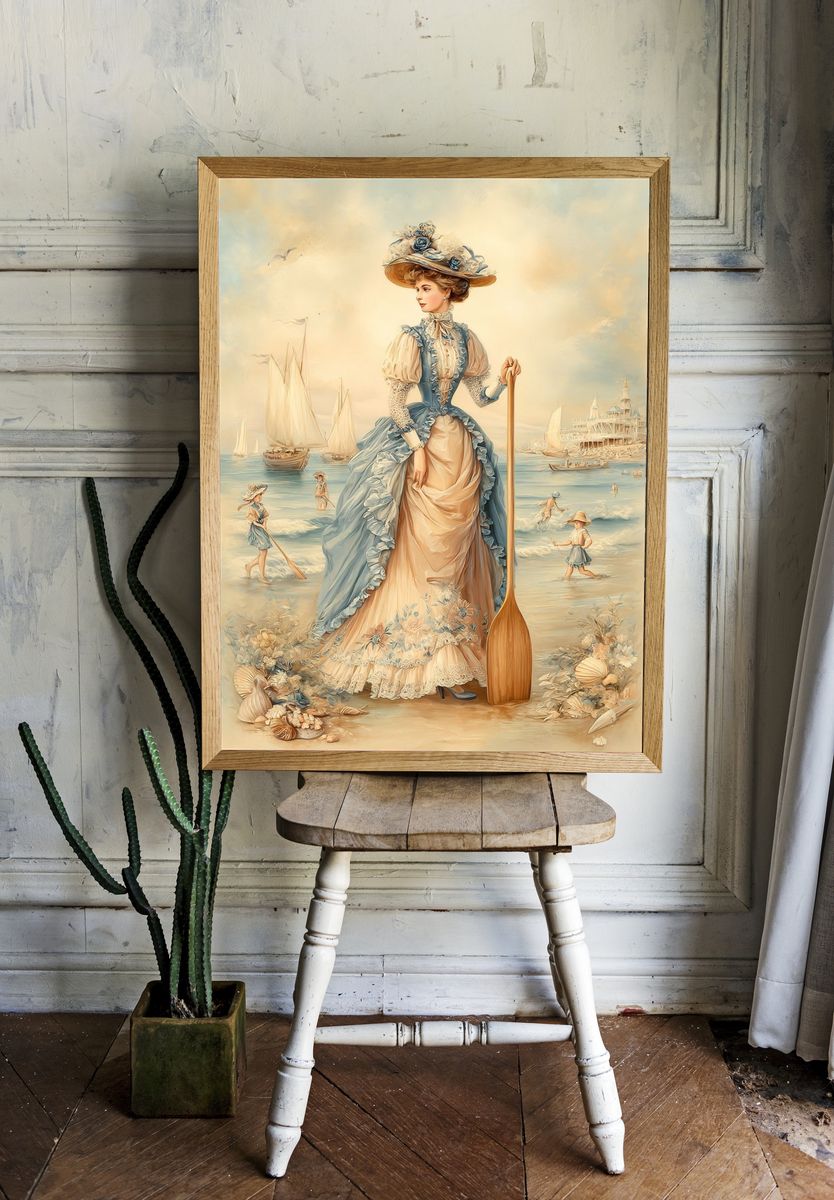 Victorian Beach Lady Illustration Poster. — room view 1