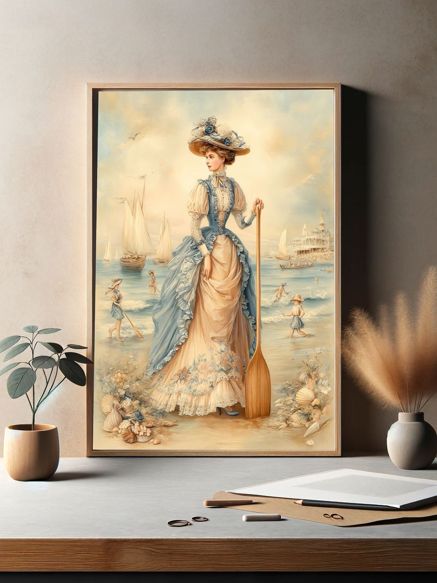 Victorian Beach Lady Illustration Poster. — room view 2