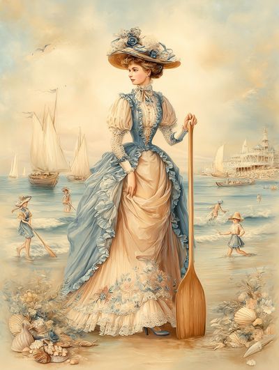 Victorian Beach Lady Illustration Poster. poster