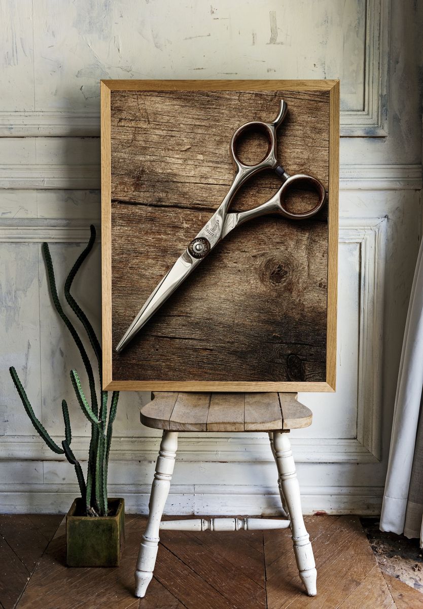 Vintage Barber Scissors Photography Poster. — room view 1