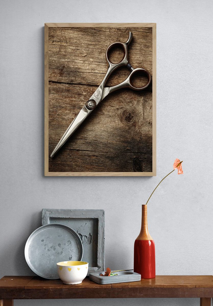 Vintage Barber Scissors Photography Poster. — room view 3