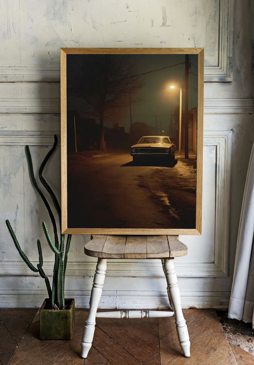 Vintage Car at Night — Photography Print. — room view 1