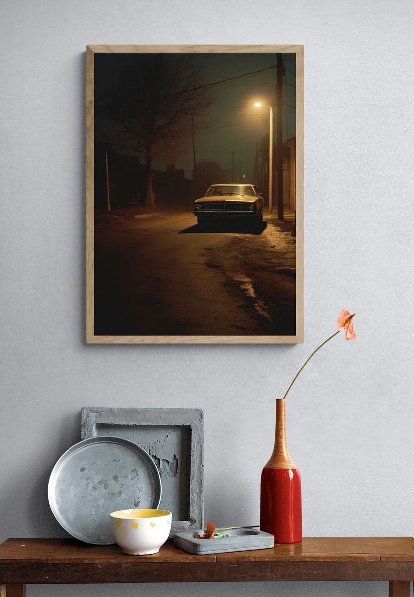 Vintage Car at Night — Photography Print. — room view 3