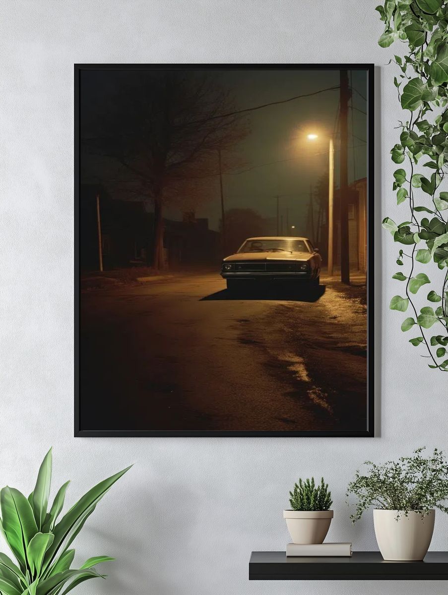 Vintage Car at Night — Photography Print. — room view 4