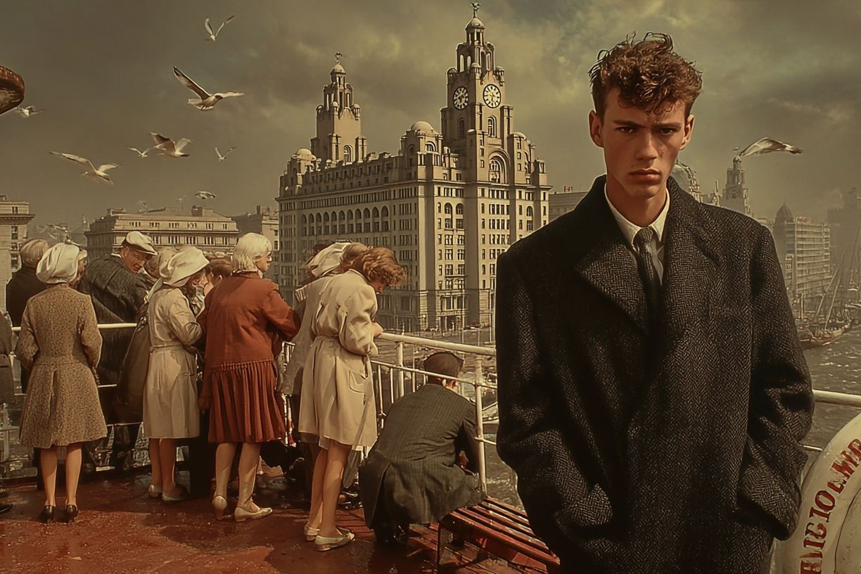 Vintage Cityscape with Man — Fine Art Print. poster — fine-art art