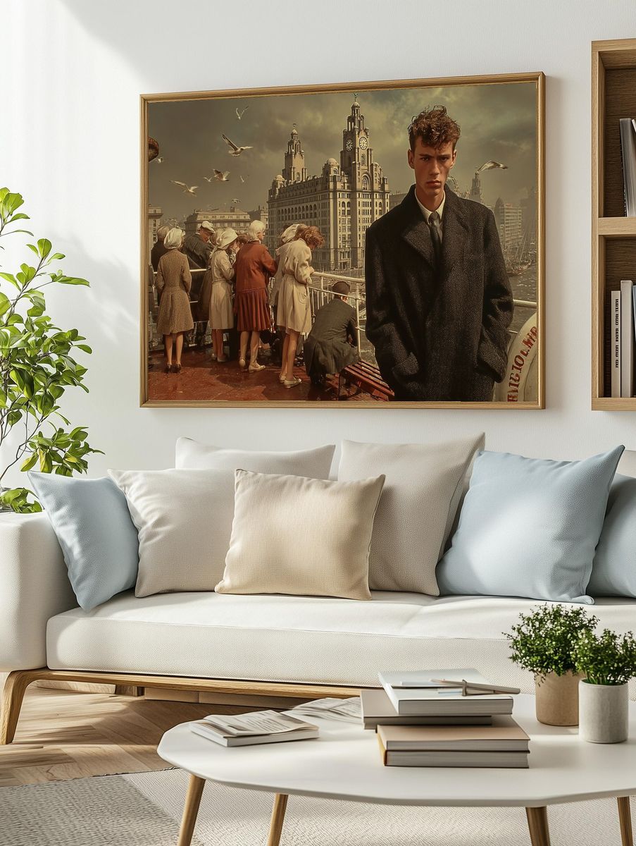 Vintage Cityscape with Man — Fine Art Print. — room view 2